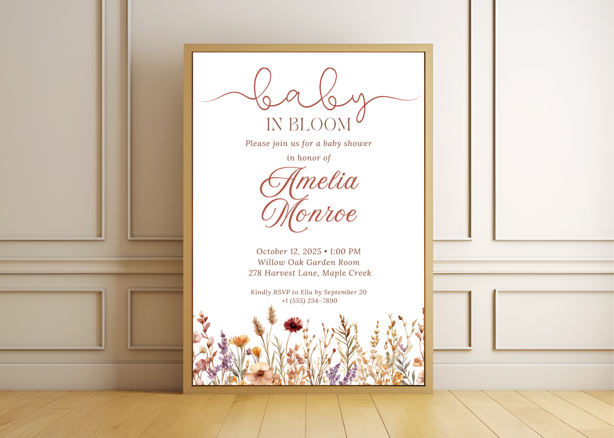 Baby in Bloom Baby Shower Invitation | Girly Boho Floral Flower Wildflowers Invite | Canva Template | Editable Printable Digital Download
