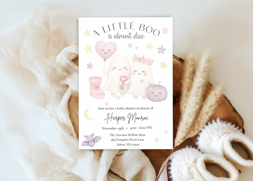 A Little Boo Baby Shower Invitation, Pink Halloween Baby Shower Invitation, Ghost Halloween Girl Baby Shower Invite, Editable Template Pink