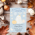 A Little Boo Baby Shower Invitation, Blue Halloween Baby Shower Invitation, Ghost Halloween Boy Baby Shower Invite, Editable Template Blue