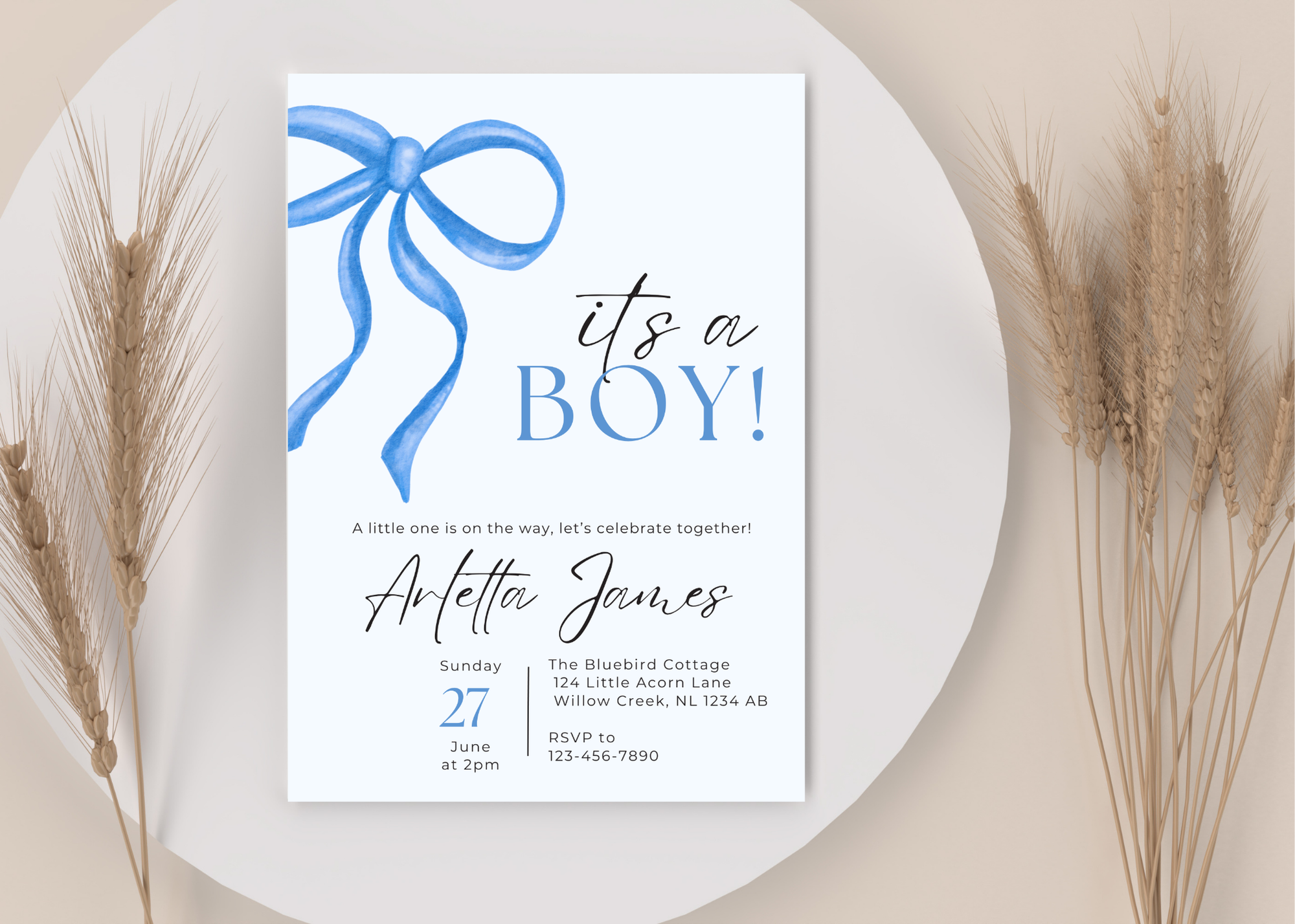 It's a Boy Baby Shower Invitation, Customizable Digital Template, Editable PDF, Instant Download, Blue Theme, Personalized Shower Invite