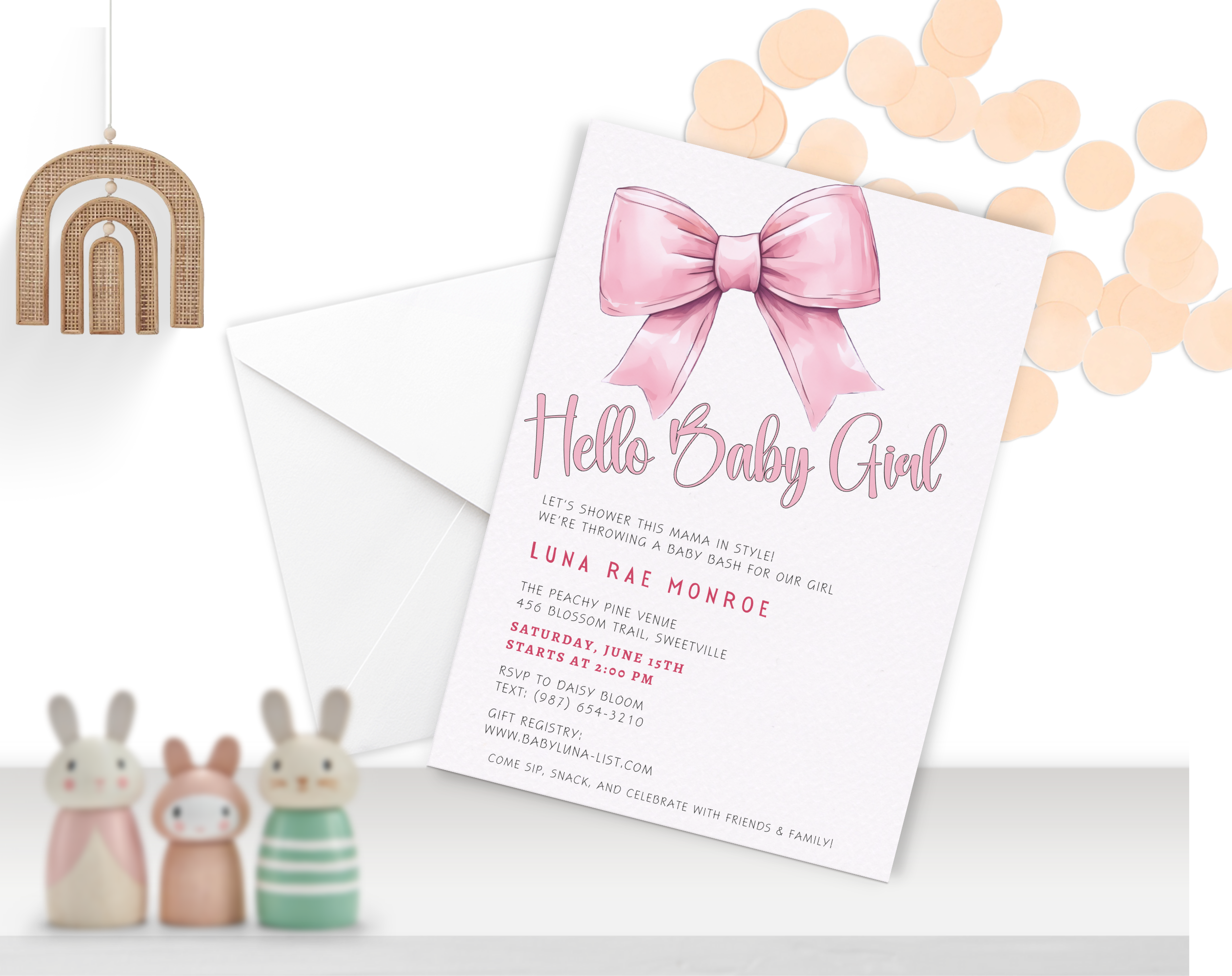 Editable Baby Shower Invitation Girl | Pink Floral Baby Invite Canva Template | Digital Download | Printable Baby Shower Invite 5x7