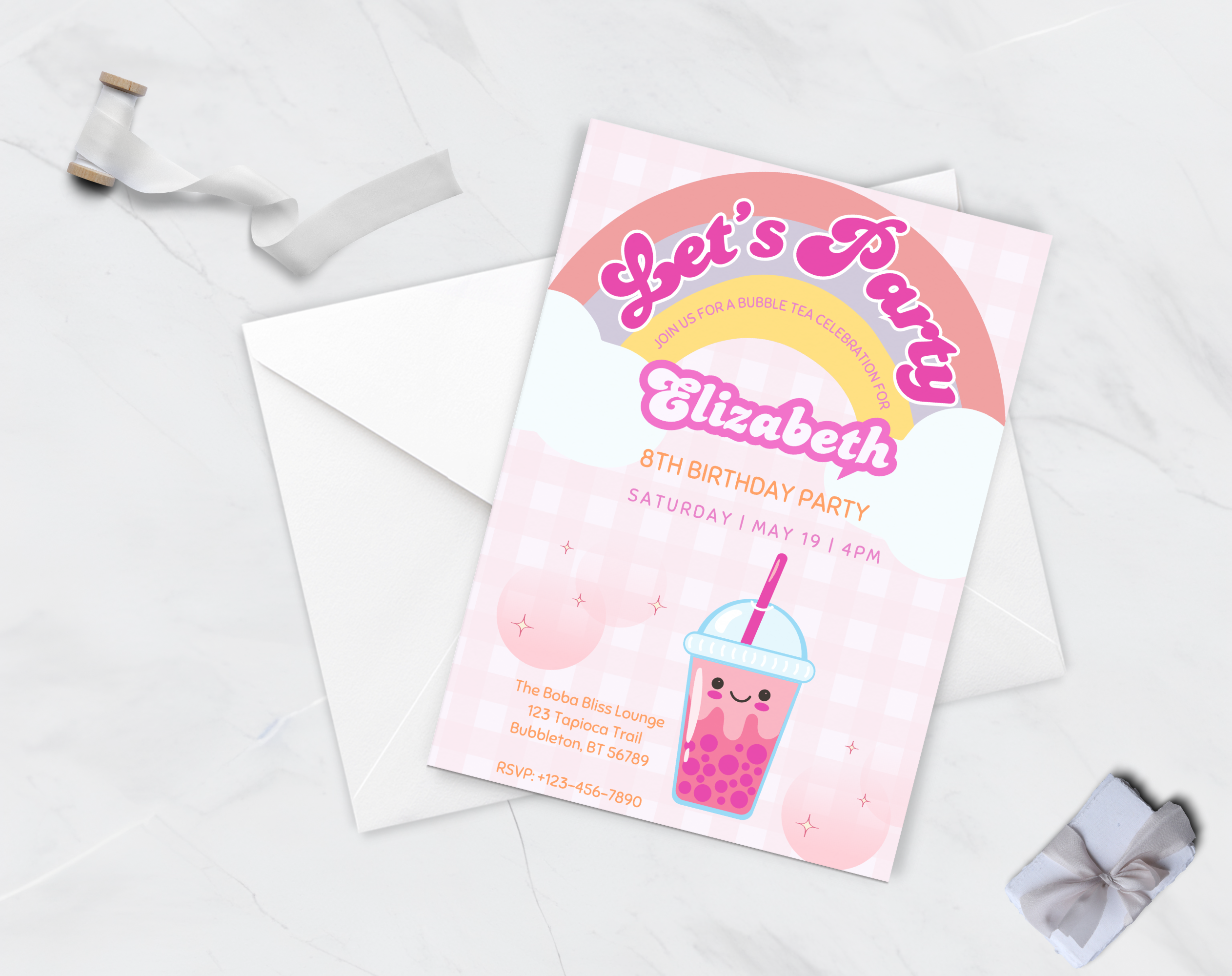 Bubble Tea Birthday Invitation | Let's Par-Tea Boba Invite | Editable Canva Template | Kawaii Girl Party | Instant Download