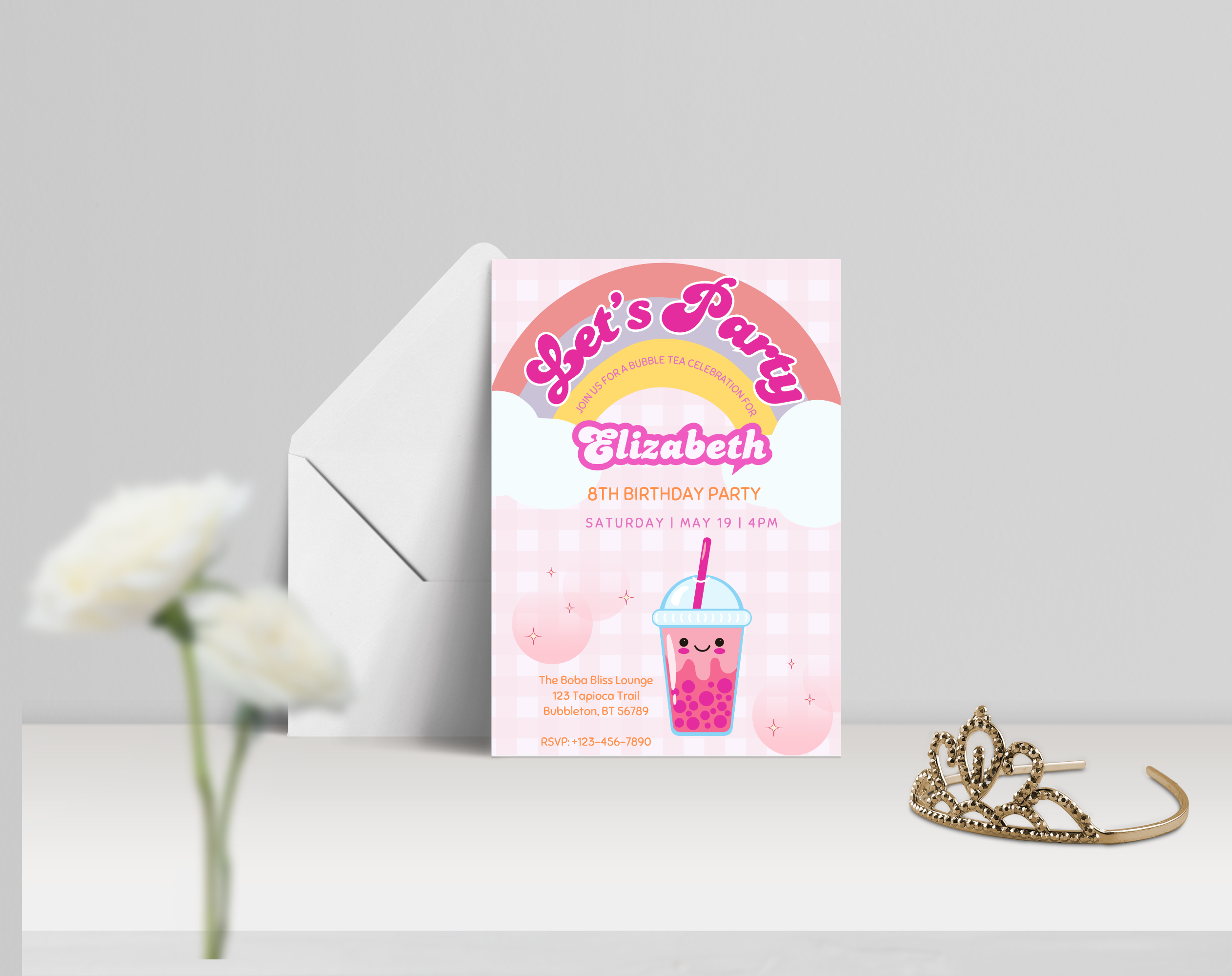 Bubble Tea Birthday Invitation | Let's Par-Tea Boba Invite | Editable Canva Template | Kawaii Girl Party | Instant Download