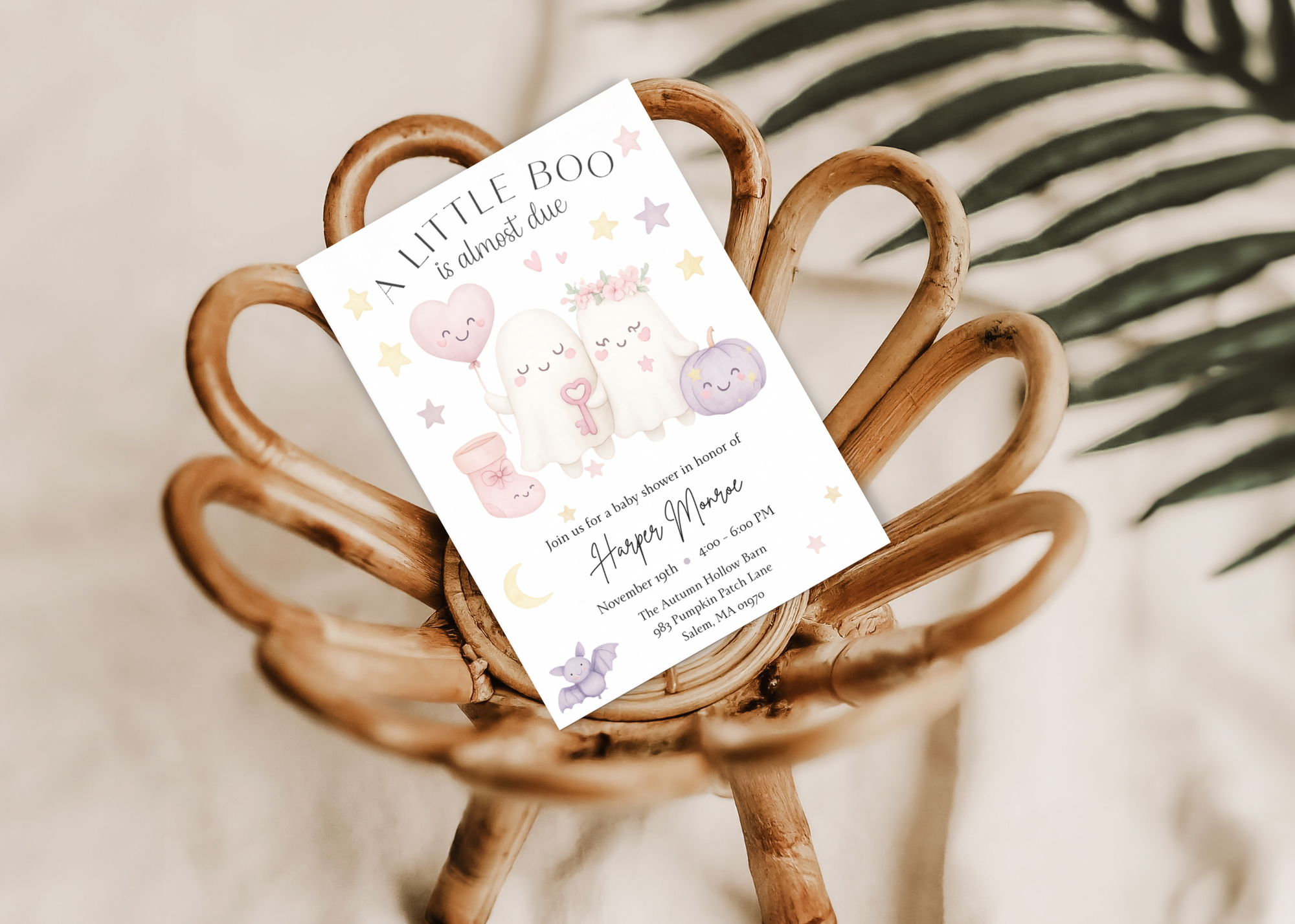 A Little Boo Baby Shower Invitation, Pink Halloween Baby Shower Invitation, Ghost Halloween Girl Baby Shower Invite, Editable Template Pink