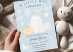A Little Boo Baby Shower Invitation, Blue Halloween Baby Shower Invitation, Ghost Halloween Boy Baby Shower Invite, Editable Template Blue