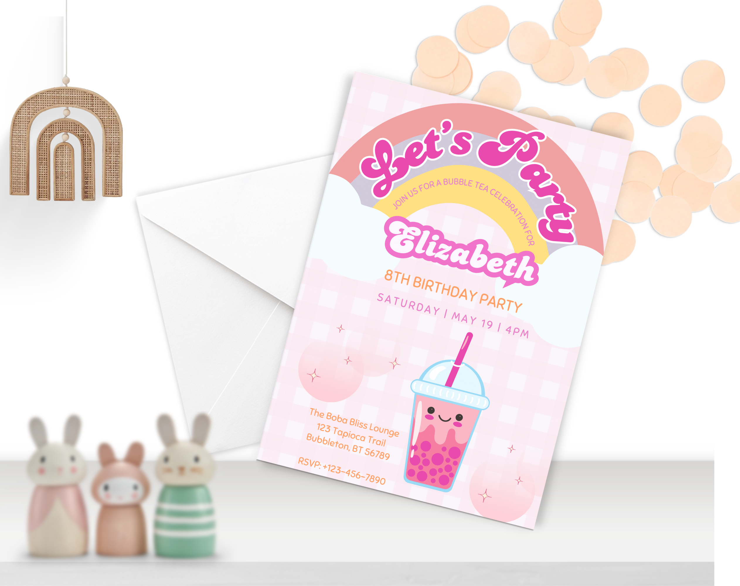 Bubble Tea Birthday Invitation | Let's Par-Tea Boba Invite | Editable Canva Template | Kawaii Girl Party | Instant Download