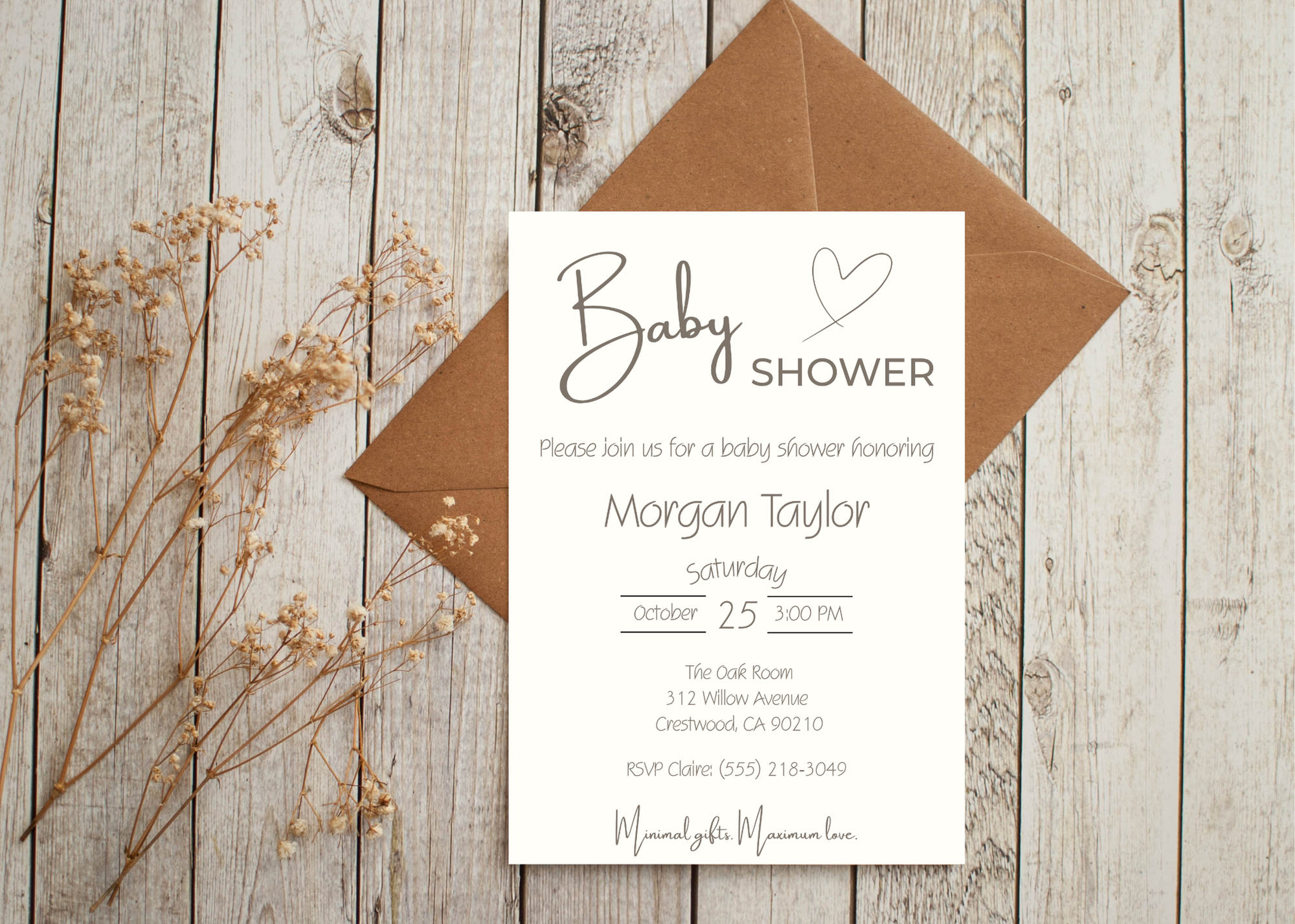 Minimalist Baby Shower Invitation | Classic Gender Neutral Modern Design | Beige Editable Printable Digital Download Boy Girl Design Invite
