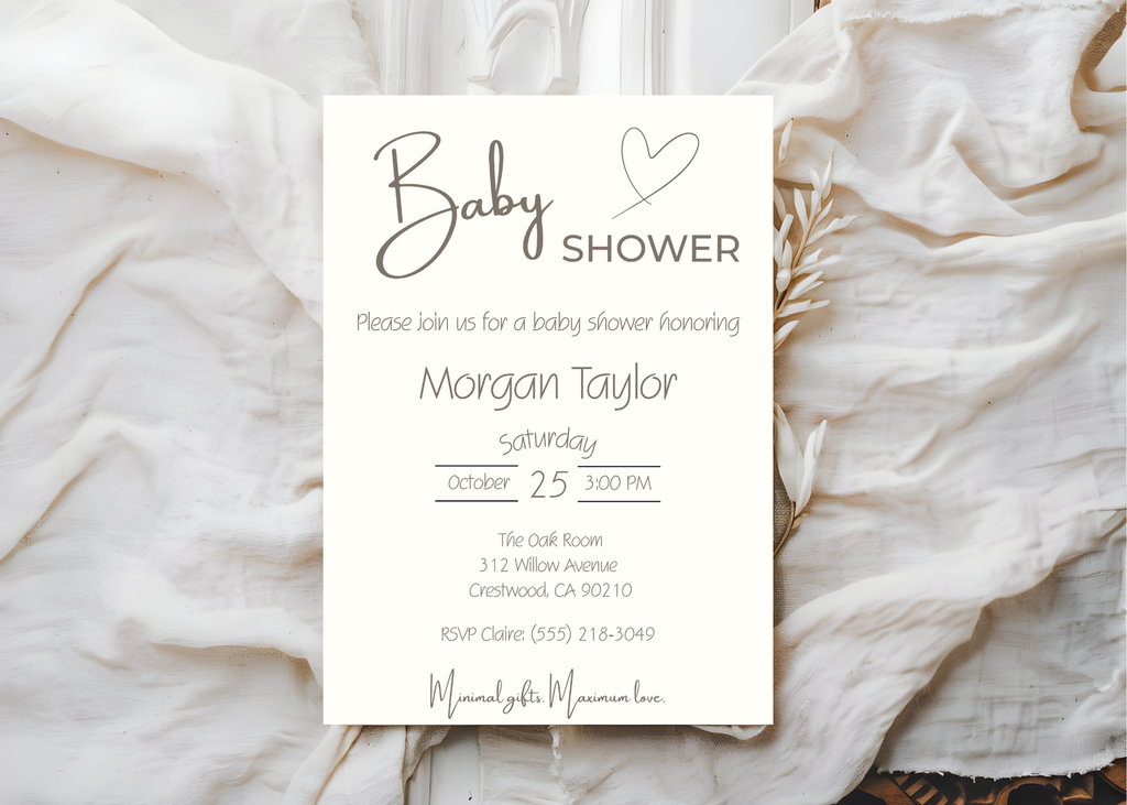 Minimalist Baby Shower Invitation | Classic Gender Neutral Modern Design | Beige Editable Printable Digital Download Boy Girl Design Invite