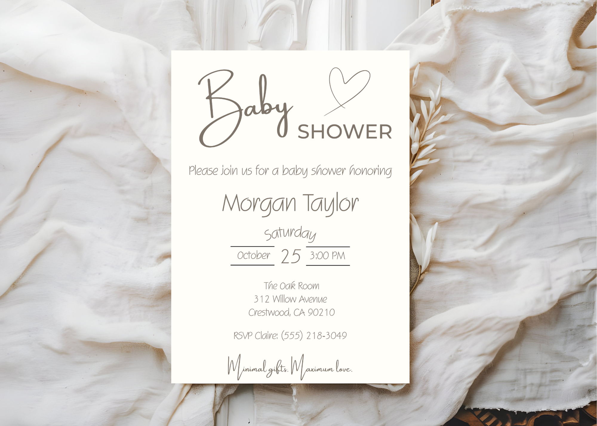 Minimalist Baby Shower Invitation | Classic Gender Neutral Modern Design | Beige Editable Printable Digital Download Boy Girl Design Invite