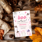 Our Little Boo is Turning Two Halloween Birthday Invitation Cute Ghost 2nd Birthday Party Invite Printable Halloween Toddler Girly pastel