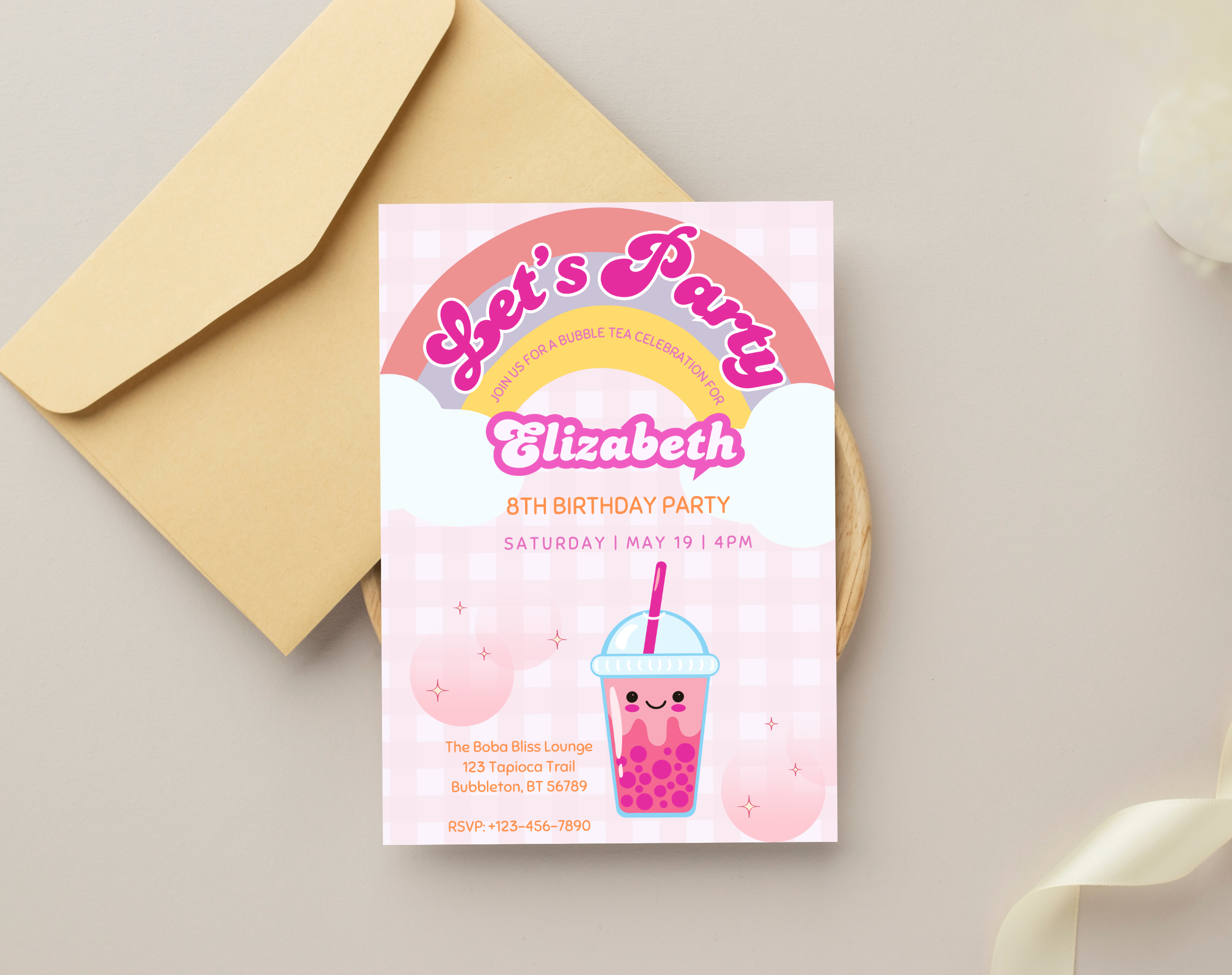 Bubble Tea Birthday Invitation | Let's Par-Tea Boba Invite | Editable Canva Template | Kawaii Girl Party | Instant Download