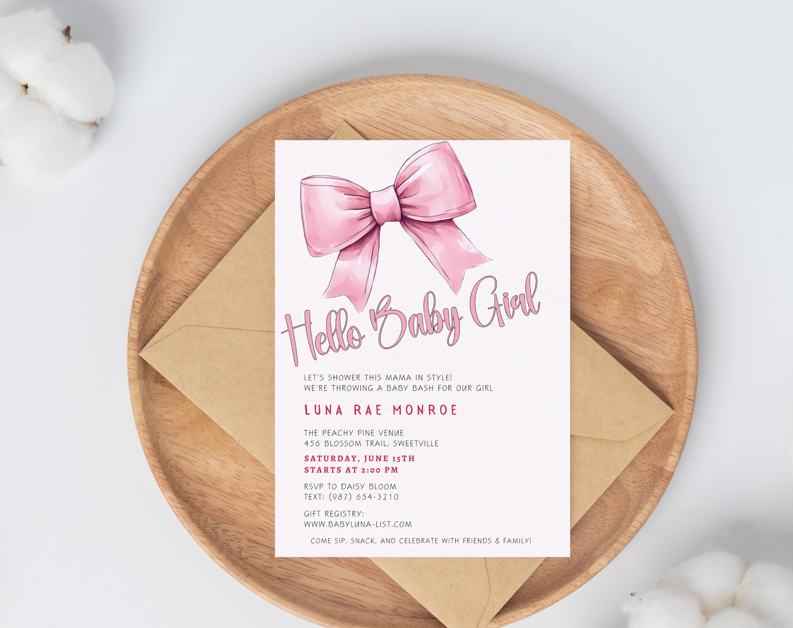 Editable Baby Shower Invitation Girl | Pink Floral Baby Invite Canva Template | Digital Download | Printable Baby Shower Invite 5x7