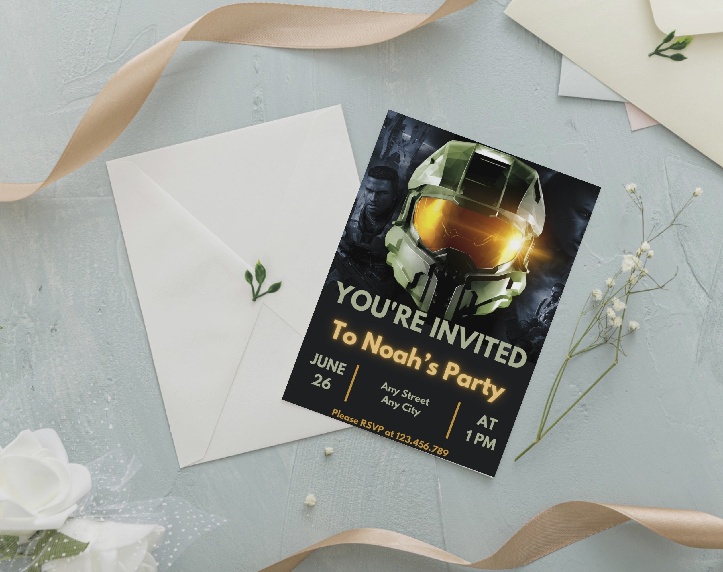 Futuristic Space Warrior Birthday Invitation | Sci-Fi Soldier Canva Template 5x7 | Editable Printable Digital Download for Boys Party
