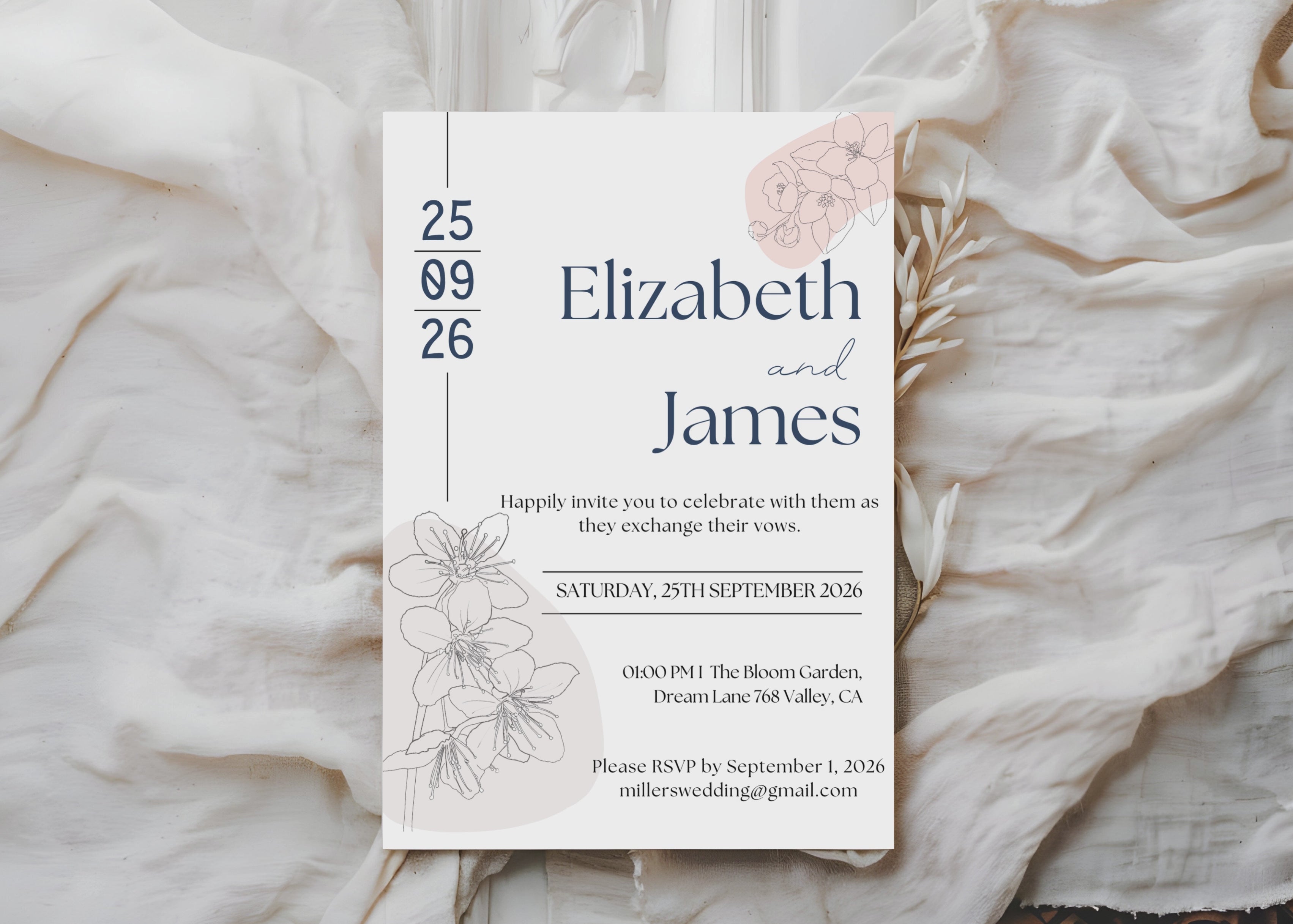 Editable Minimalist Wedding Invitation, Simple Wedding Invite, Modern Elegant Clean Design, Instant Download, Stylish Invite Stationery