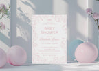 Vintage Pink Toile Baby Shower Invitation | French Pink Blush 5x7 Canva Template | Girl Baby Invite | Editable Printable Digital Download