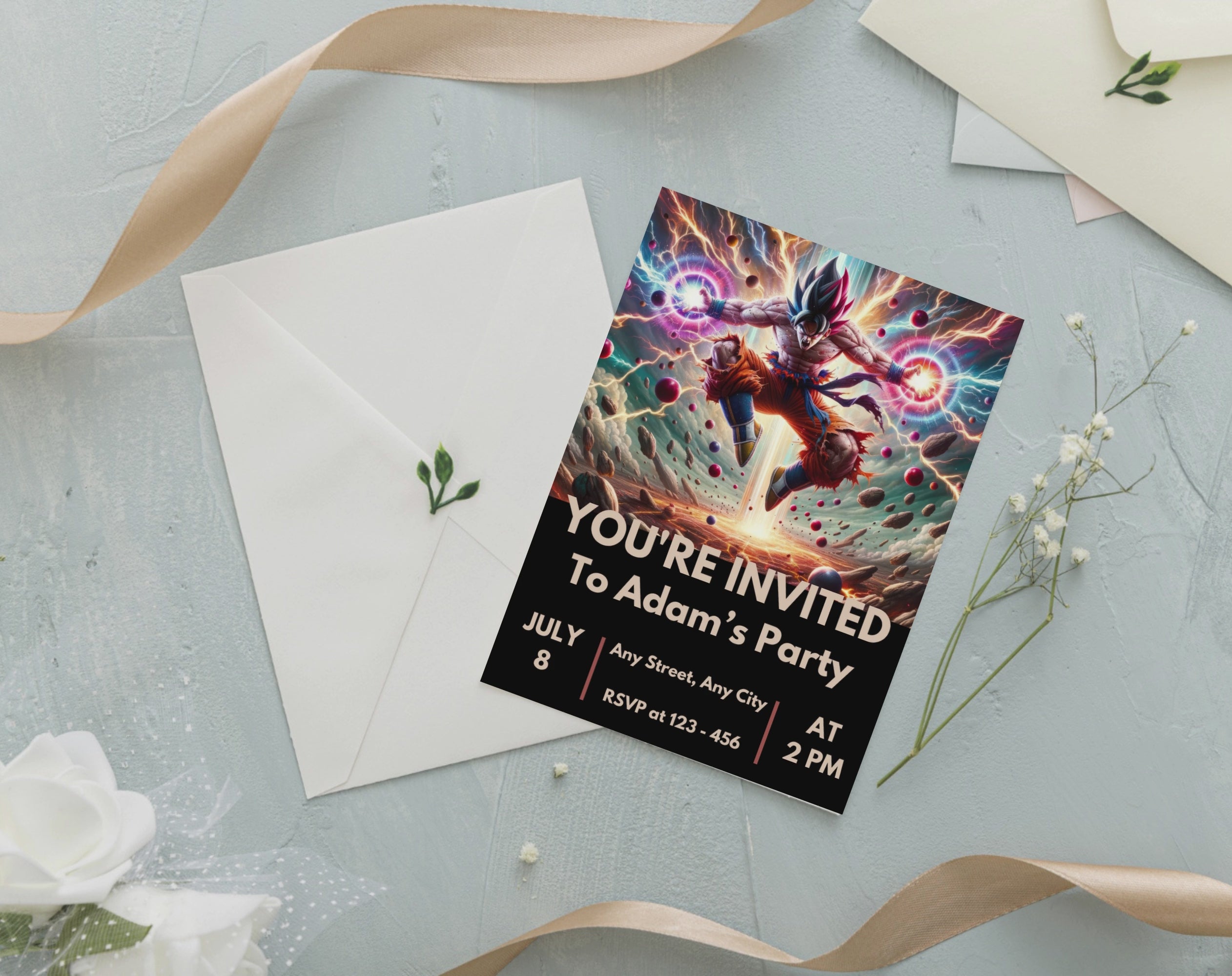 Editable Anime Warrior Birthday Invitation Canva Template | Action Hero Party Invite for Boys | Saiyan Inspired Digital Download
