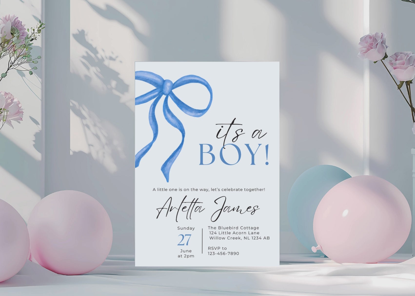 It's a Boy Baby Shower Invitation, Customizable Digital Template, Editable PDF, Instant Download, Blue Theme, Personalized Shower Invite