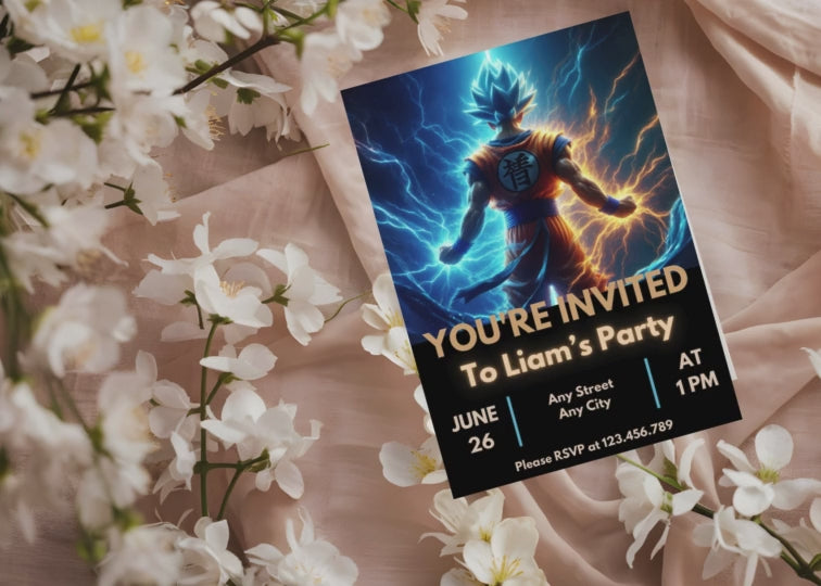 Editable Anime Warrior Birthday Invitation Canva Template | Action Hero Party Invite for Boys | Saiyan Inspired Digital Download