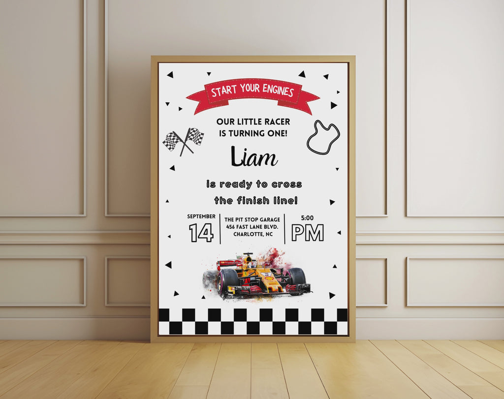 Race Car 1st Birthday Invitation for Boys | Formula One Racing Theme | Editable 5x7 Canva Template | Printable Digital Download Invite