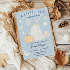A Little Boo Baby Shower Invitation, Blue Halloween Baby Shower Invitation, Ghost Halloween Boy Baby Shower Invite, Editable Template Blue