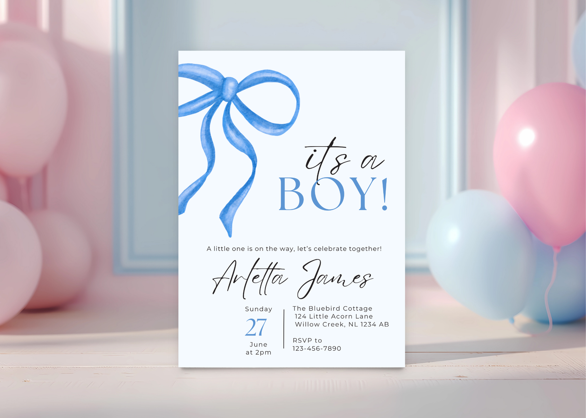 It's a Boy Baby Shower Invitation, Customizable Digital Template, Editable PDF, Instant Download, Blue Theme, Personalized Shower Invite