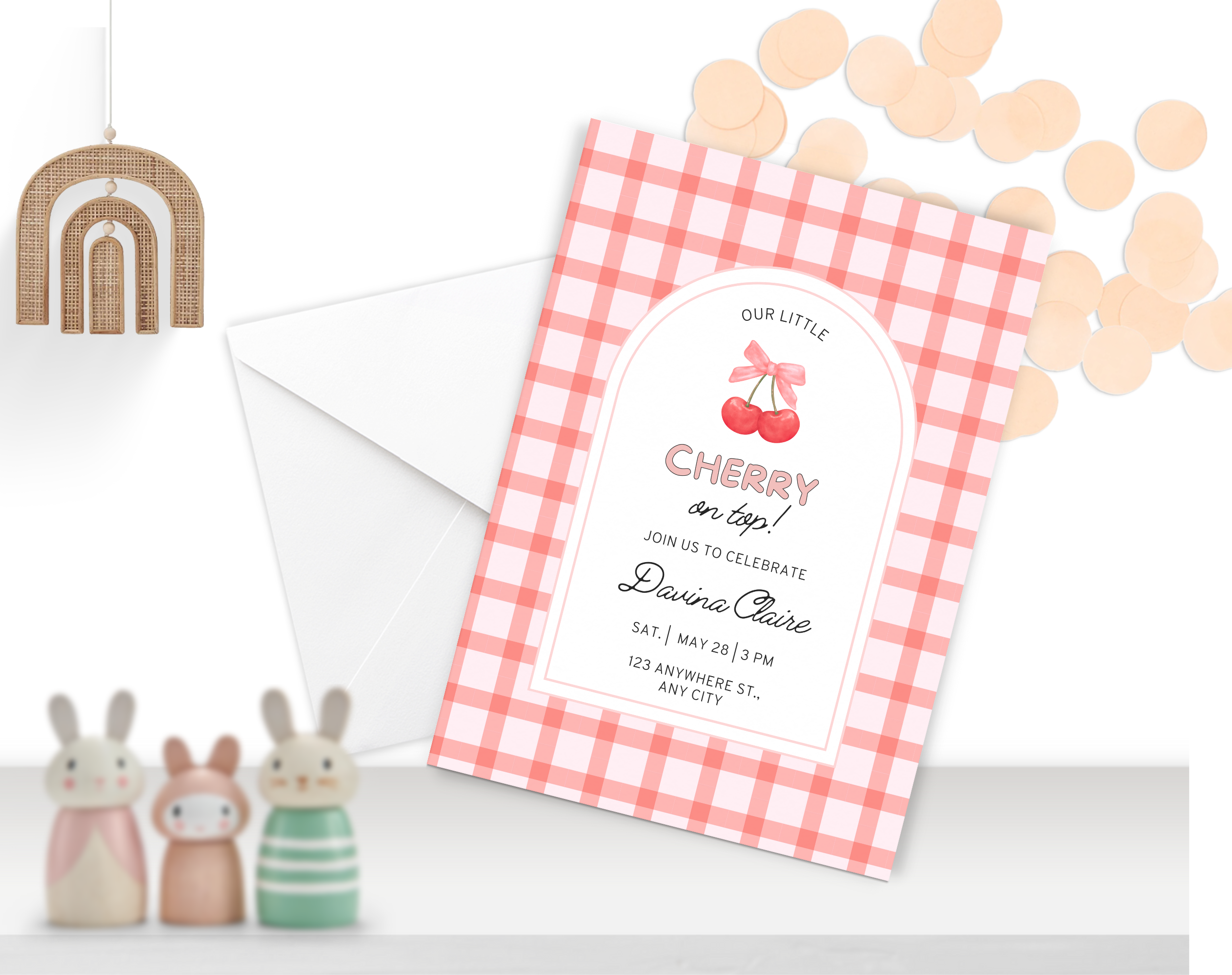 Cherry on Top Birthday Invitation | Editable Canva Template | Sweet Cherry Theme Party Invite | Printable Digital Download for Girls