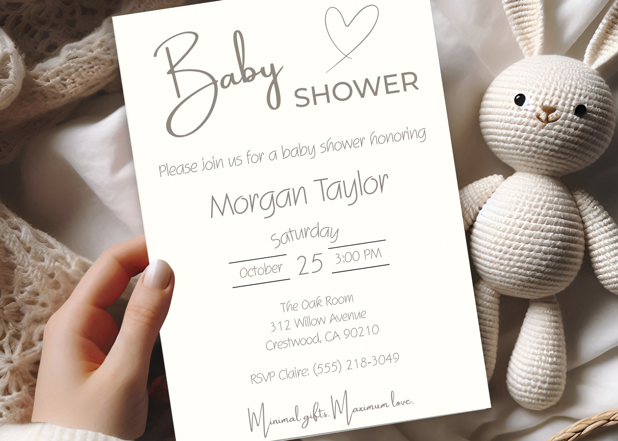 Minimalist Baby Shower Invitation | Classic Gender Neutral Modern Design | Beige Editable Printable Digital Download Boy Girl Design Invite
