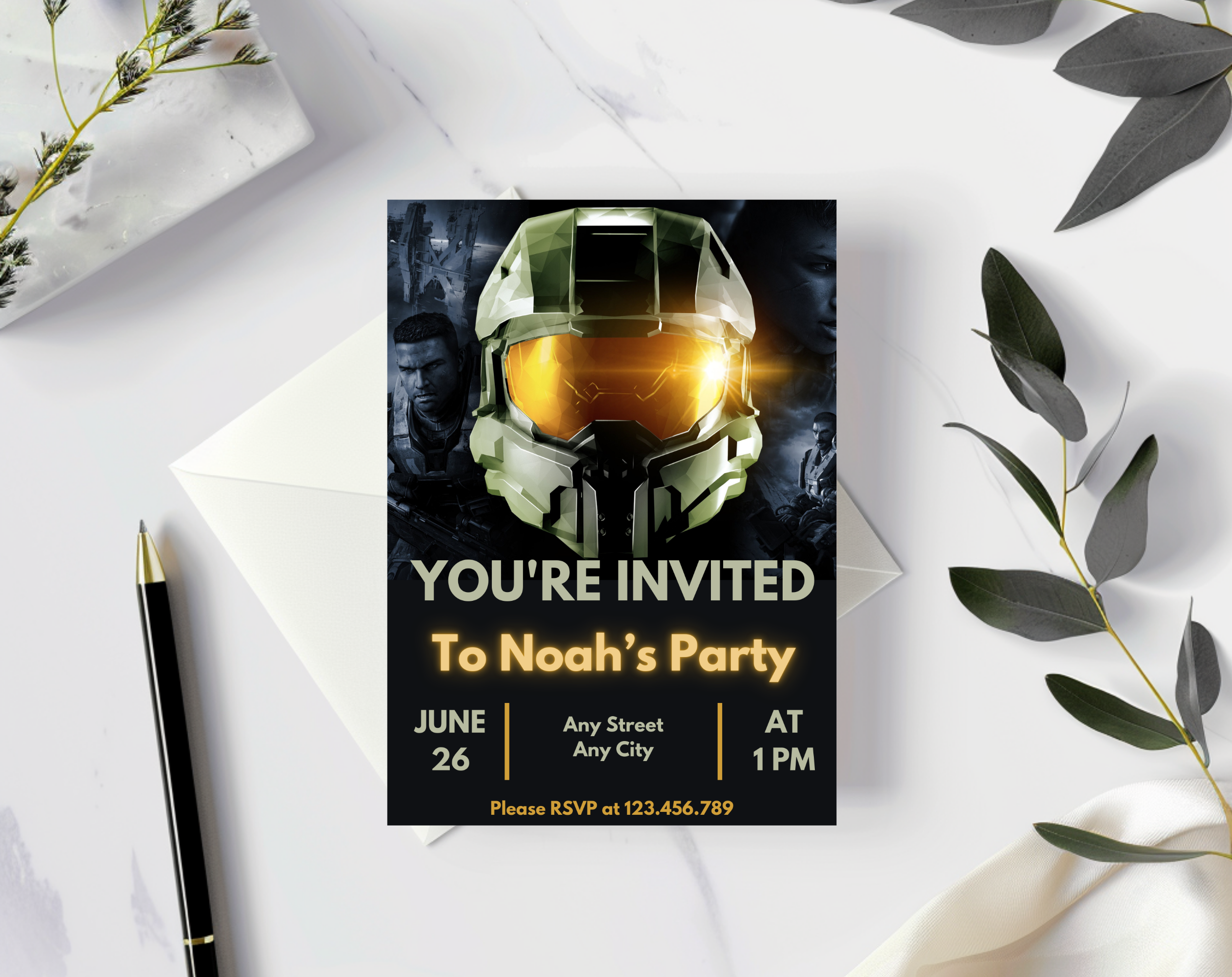 Futuristic Space Warrior Birthday Invitation | Sci-Fi Soldier Canva Template 5x7 | Editable Printable Digital Download for Boys Party