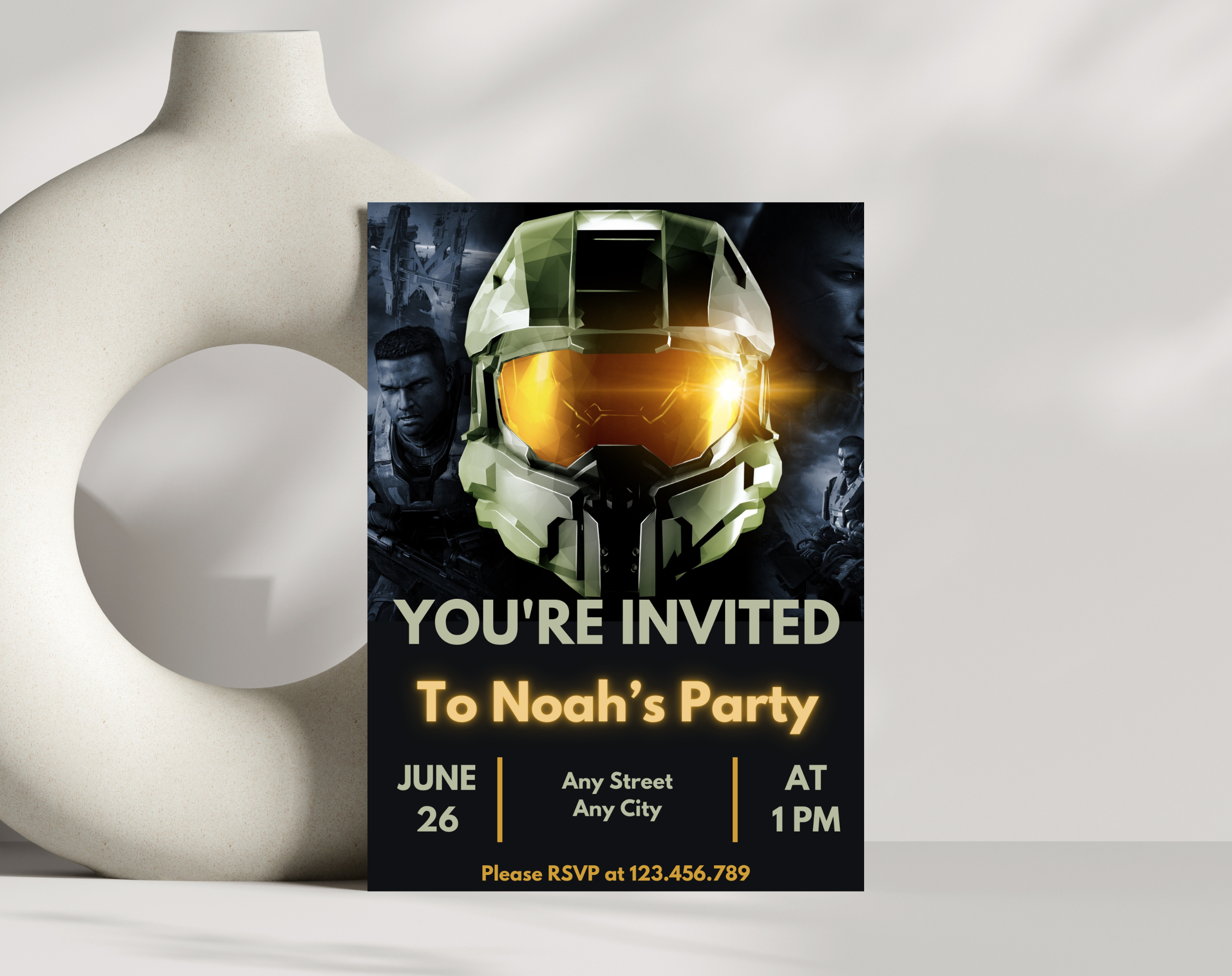 Futuristic Space Warrior Birthday Invitation | Sci-Fi Soldier Canva Template 5x7 | Editable Printable Digital Download for Boys Party