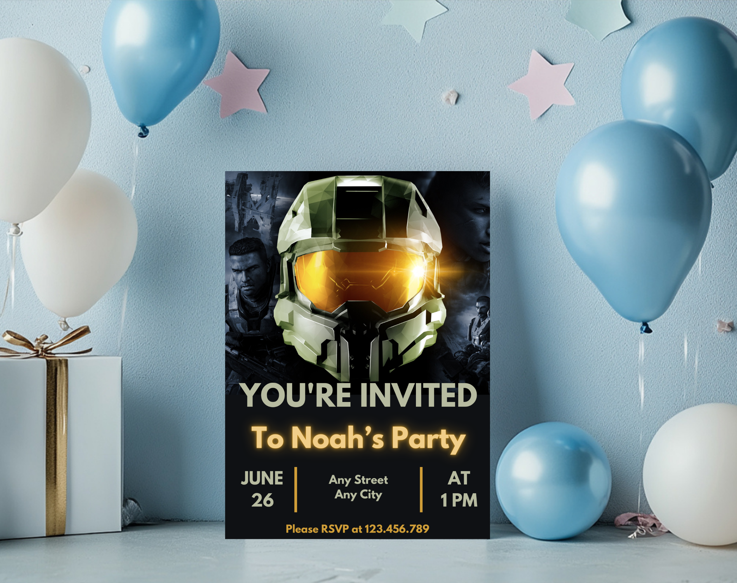 Futuristic Space Warrior Birthday Invitation | Sci-Fi Soldier Canva Template 5x7 | Editable Printable Digital Download for Boys Party