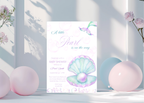 A Little Pearl Baby Shower Invite | Editable Pink Mermaid Baby Shower Invitation Canva Template | Purple Ocean Summer Baby Shower Invitation