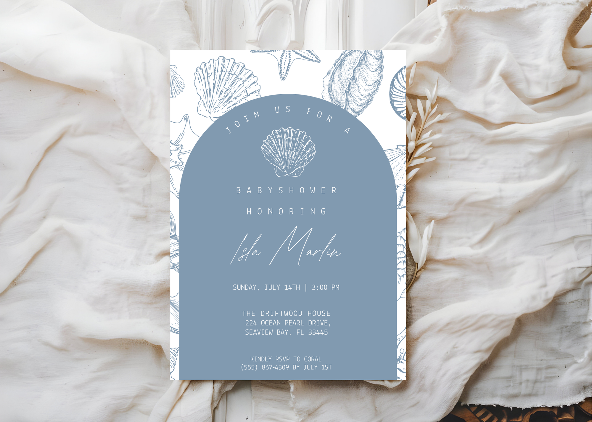 Sea You Soon Baby Shower Invitation | Ocean Shell 5×7 Canva Template | Beach Coastal Baby Invite | Editable Printable Digital Download
