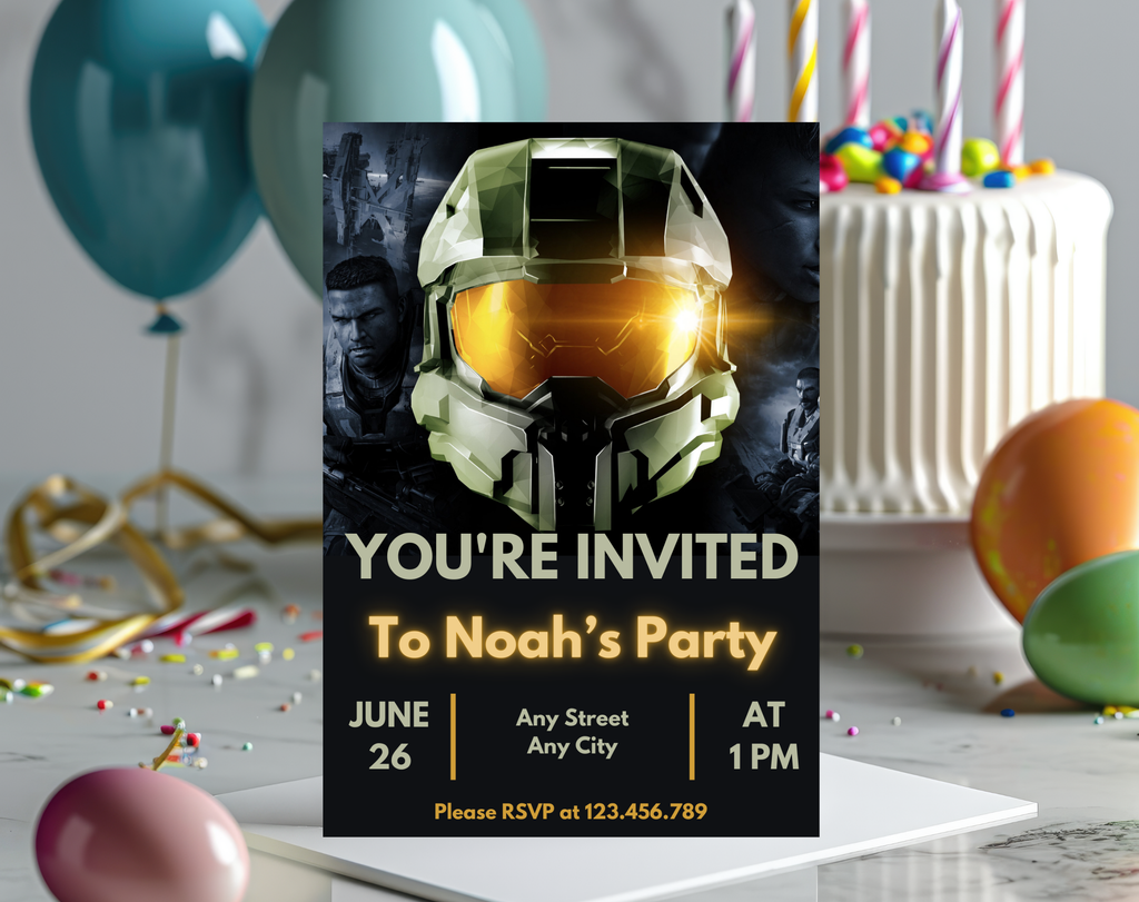 Futuristic Space Warrior Birthday Invitation | Sci-Fi Soldier Canva Template 5x7 | Editable Printable Digital Download for Boys Party