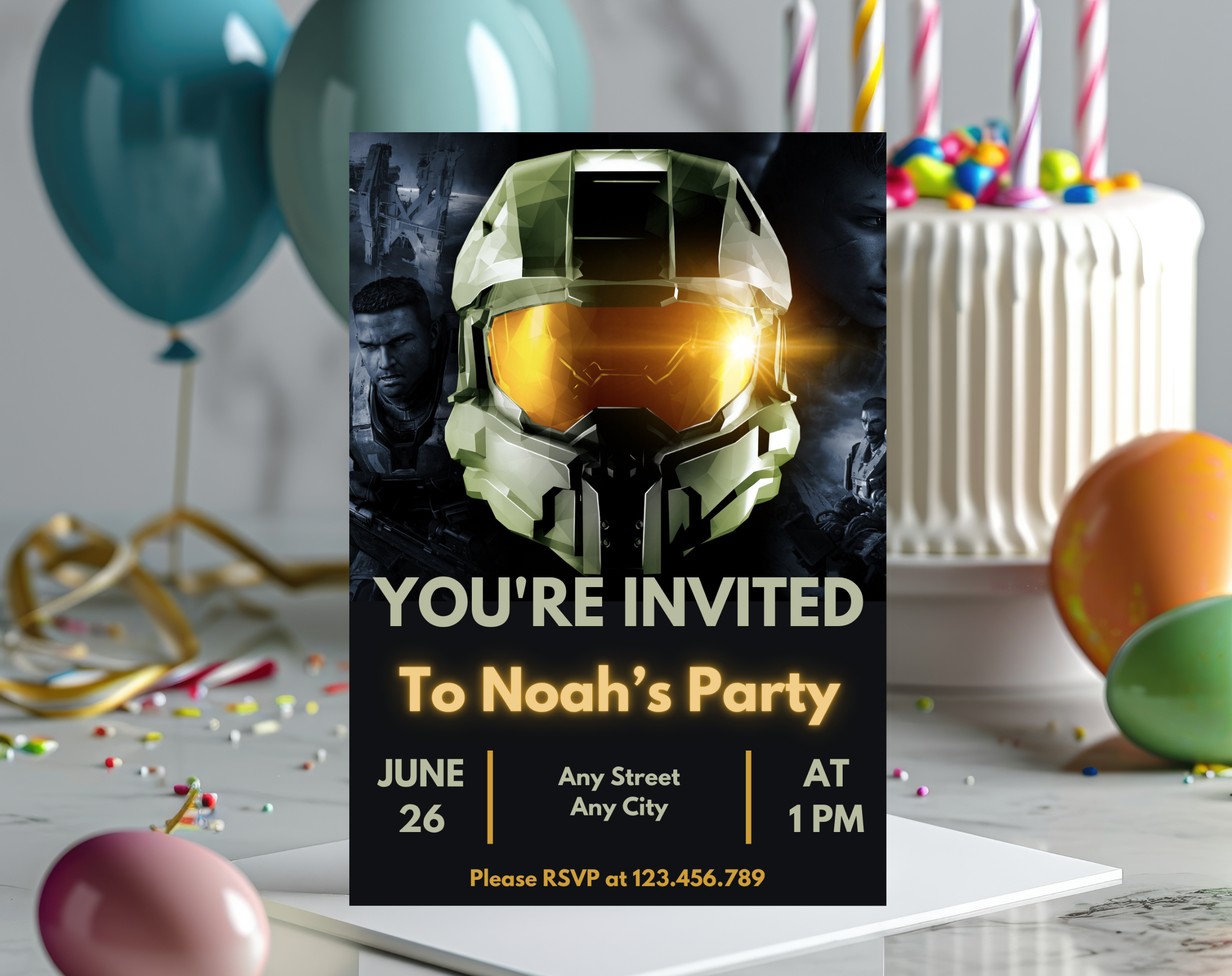 Futuristic Space Warrior Birthday Invitation | Sci-Fi Soldier Canva Template 5x7 | Editable Printable Digital Download for Boys Party