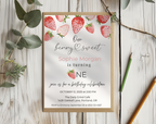 Our Berry Sweet Is Turning One Birthday Invite | Strawberry 1st Birthday Canva Template | Editable 5×7 Printable Digital Download for Girls