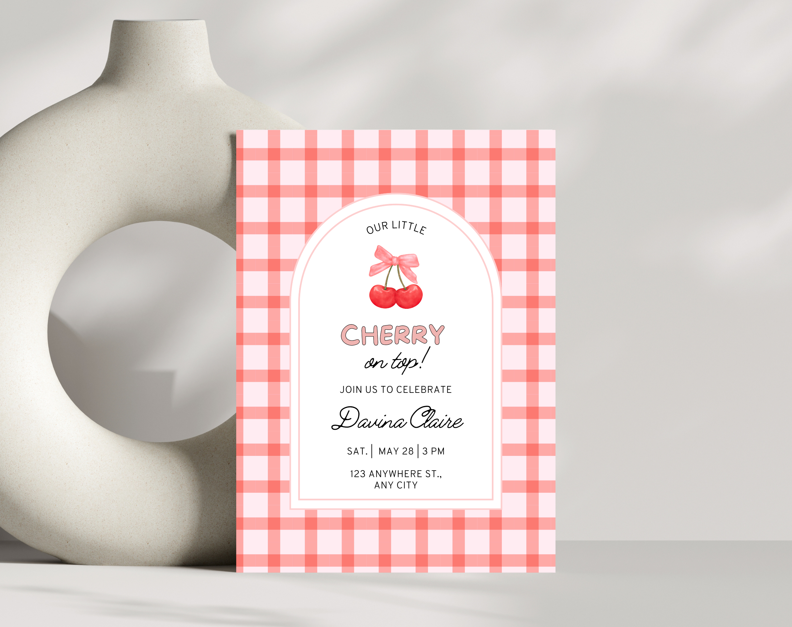 Cherry on Top Birthday Invitation | Editable Canva Template | Sweet Cherry Theme Party Invite | Printable Digital Download for Girls