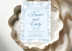 Blue Toile Wedding Invitation | French Chinoiserie Floral Suite | Editable Canva Template | Dusty Blue Printable Elegant Wedding Invite