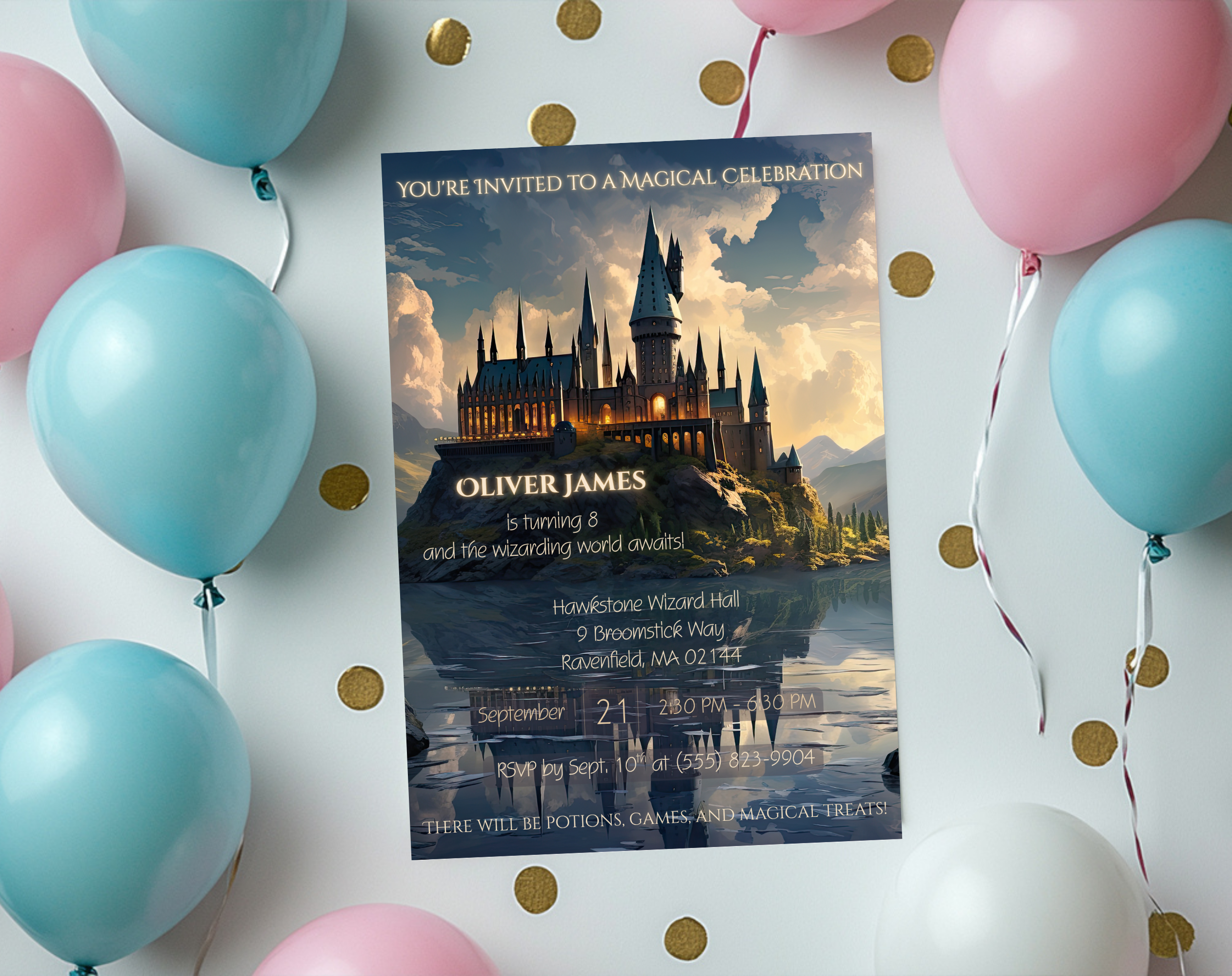 Wizard Invite, Witch Invitation, Magical party, Wizards witches invitation, Birthday invitation wizard world, Magical Castle, Editable