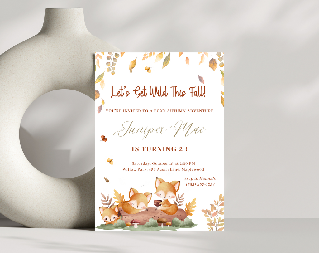 Foxy Autumn Birthday Invitation | Forest Animal Fall Party Invite | 5x7 Canva Template | Editable Printable Digital Download for Kids