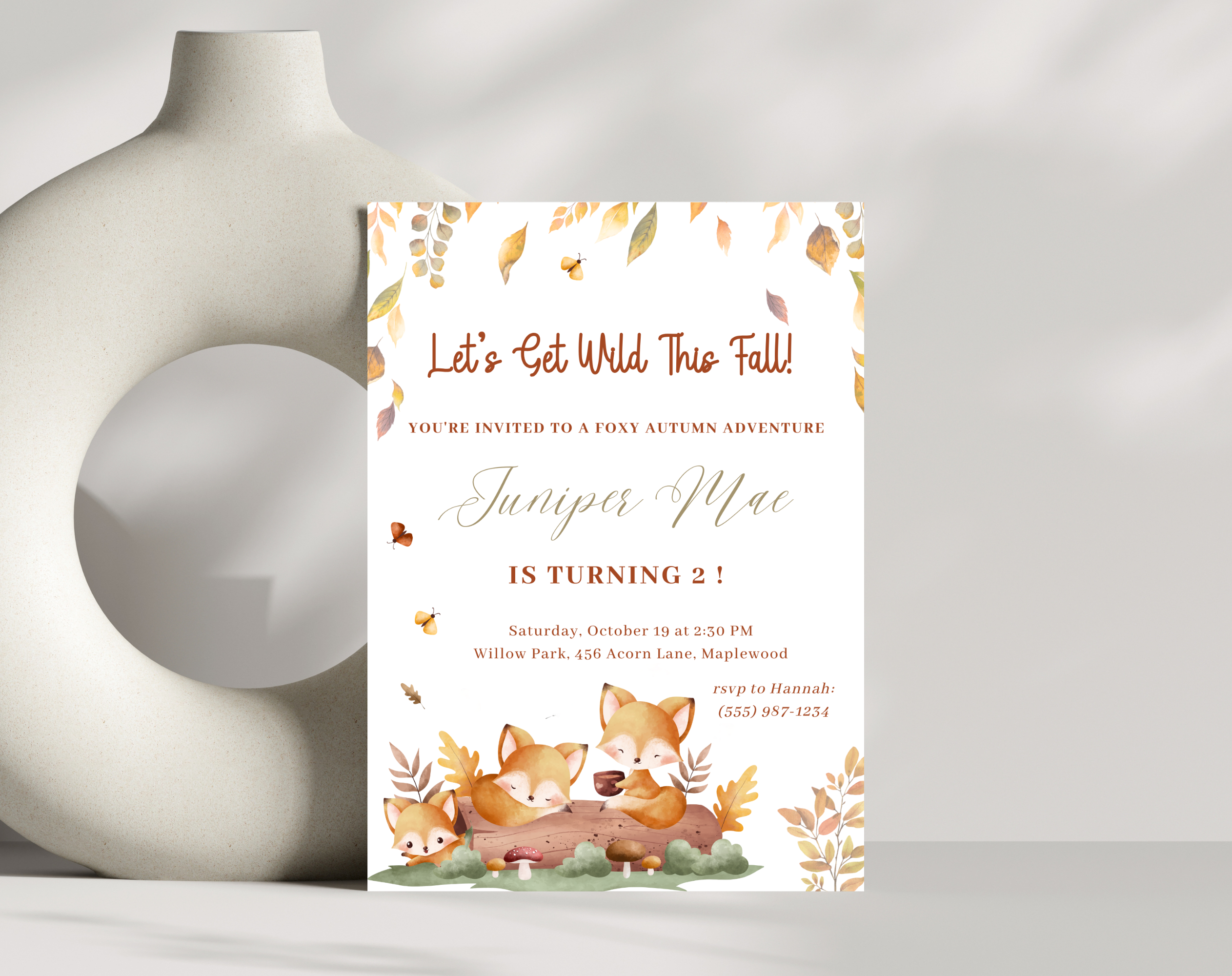 Foxy Autumn Birthday Invitation | Forest Animal Fall Party Invite | 5x7 Canva Template | Editable Printable Digital Download for Kids
